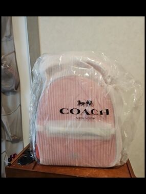 Coach Pink and White Striped Mini Backpack